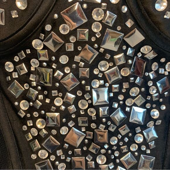 VICTORIA’S Secret black metallic silver stud rhinestone bustier corset 36C NWOT - Picture 6 of 13